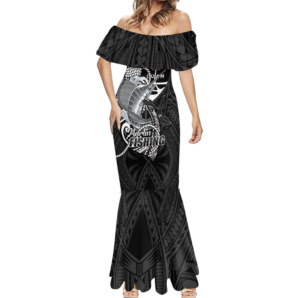 Guam Blue Marlin Fishing Mermaid Dress Guahan Fish Hook Tattoo Black Version