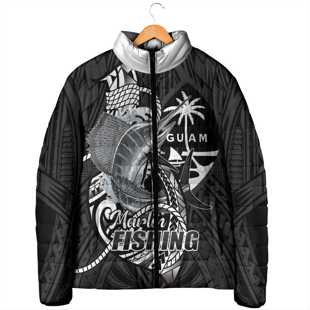 Guam Blue Marlin Fishing Padded Jacket Guahan Fish Hook Tattoo Black Version