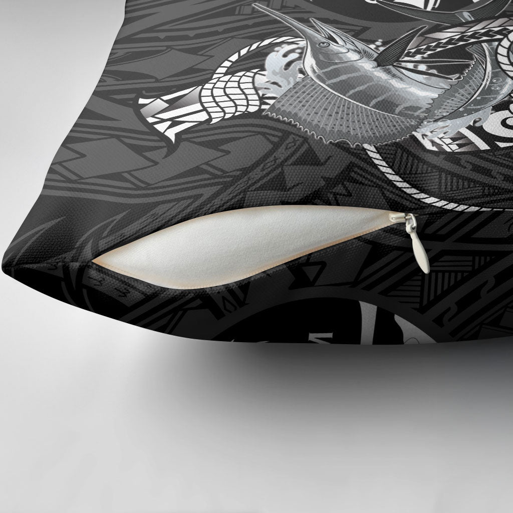 Guam Blue Marlin Fishing Pillow Cover Guahan Fish Hook Tattoo Black Version