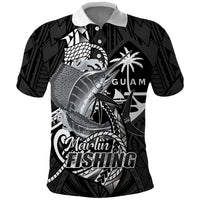 Guam Blue Marlin Fishing Polo Shirt Guahan Fish Hook Tattoo Black Version