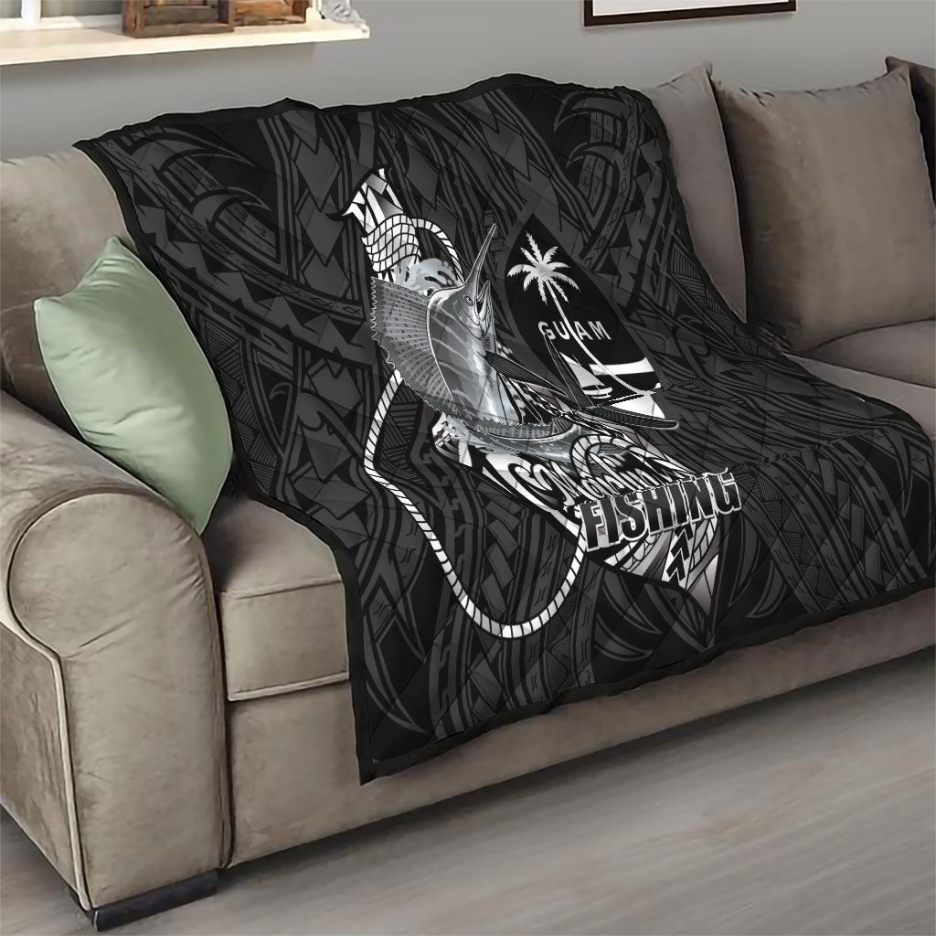 Guam Blue Marlin Fishing Quilt Guahan Fish Hook Tattoo Black Version