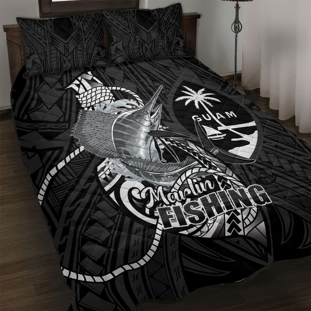 Guam Blue Marlin Fishing Quilt Bed Set Guahan Fish Hook Tattoo Black Version