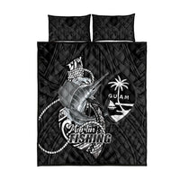 Guam Blue Marlin Fishing Quilt Bed Set Guahan Fish Hook Tattoo Black Version