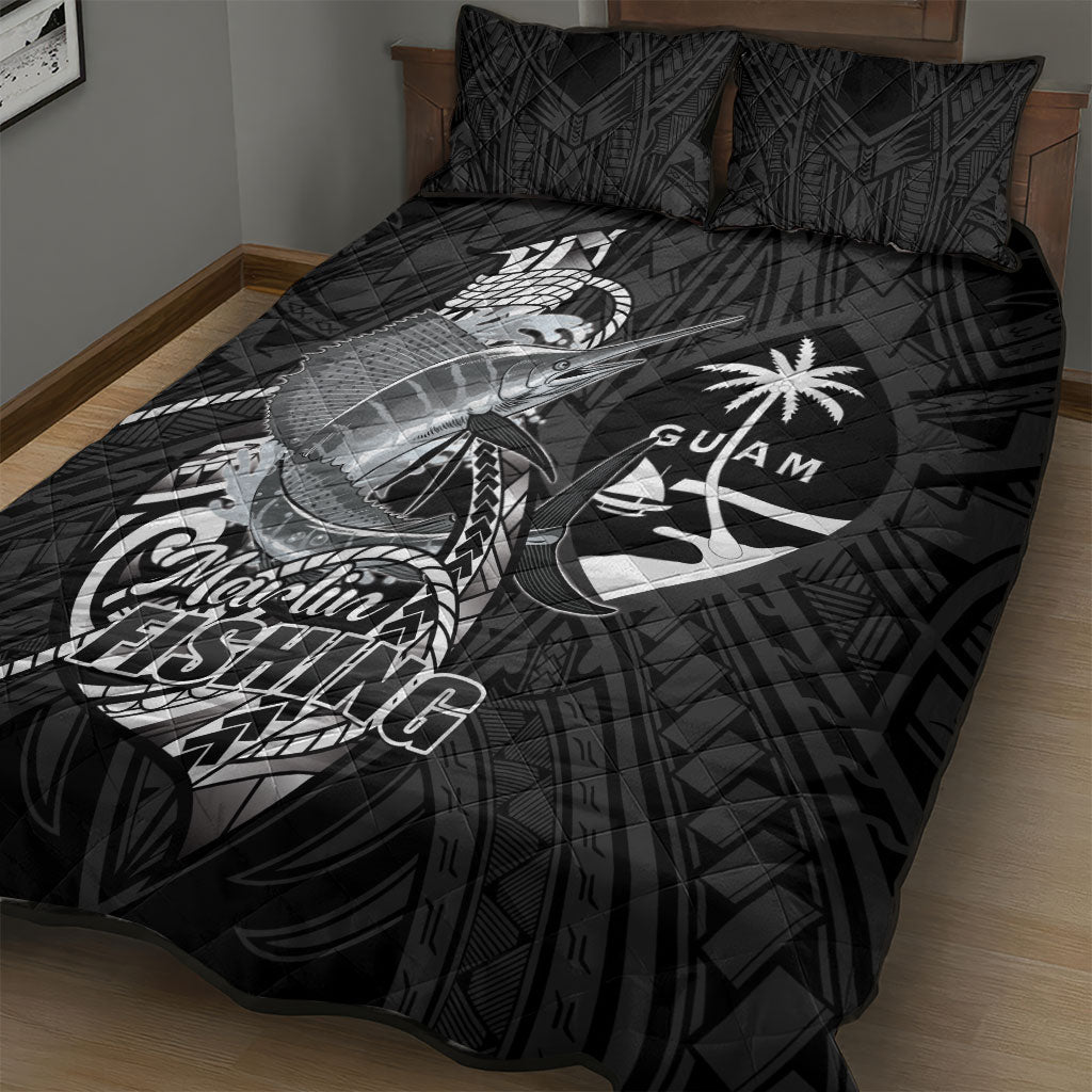 Guam Blue Marlin Fishing Quilt Bed Set Guahan Fish Hook Tattoo Black Version