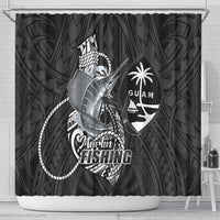 Guam Blue Marlin Fishing Shower Curtain Guahan Fish Hook Tattoo Black Version