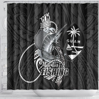 Guam Blue Marlin Fishing Shower Curtain Guahan Fish Hook Tattoo Black Version