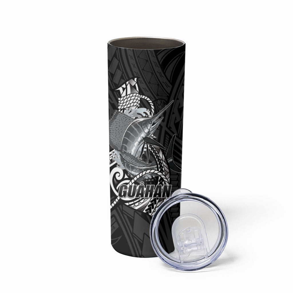 Guam Blue Marlin Fishing Skinny Tumbler Guahan Fish Hook Tattoo Black Version LT14 - Polynesian Pride