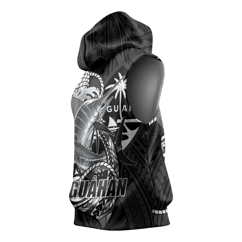 Guam Blue Marlin Fishing Sleeveless Hoodie Guahan Fish Hook Tattoo Black Version