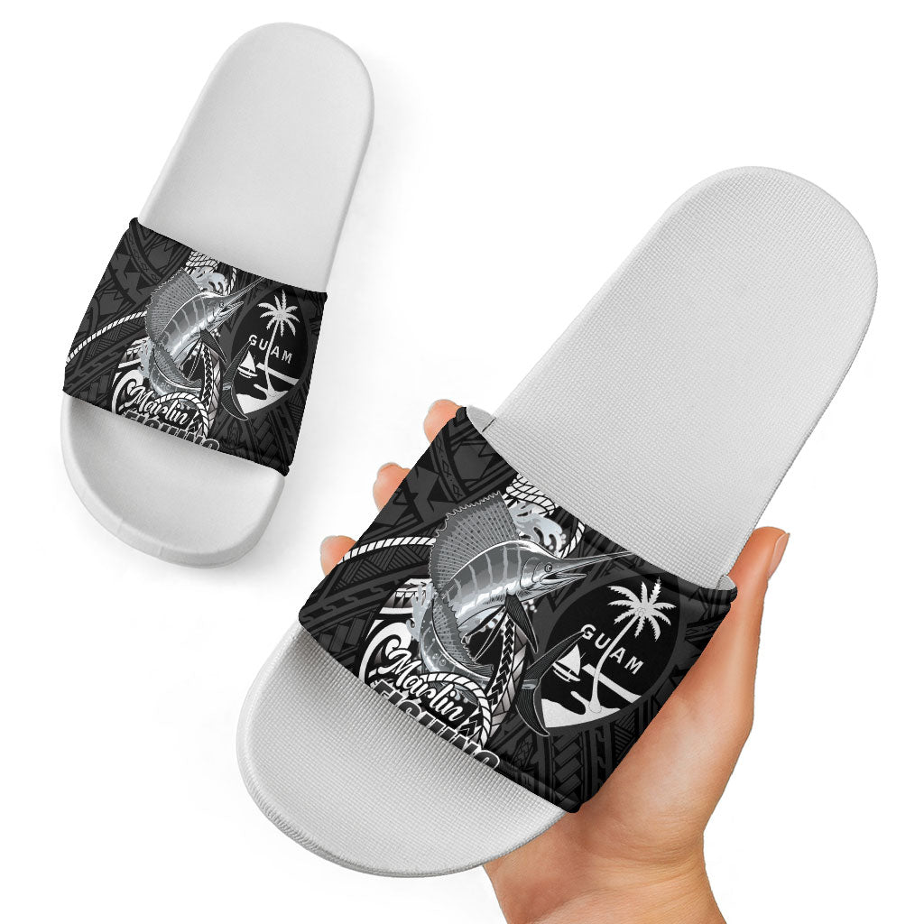 Guam Blue Marlin Fishing Slide Sandals Guahan Fish Hook Tattoo Black Version