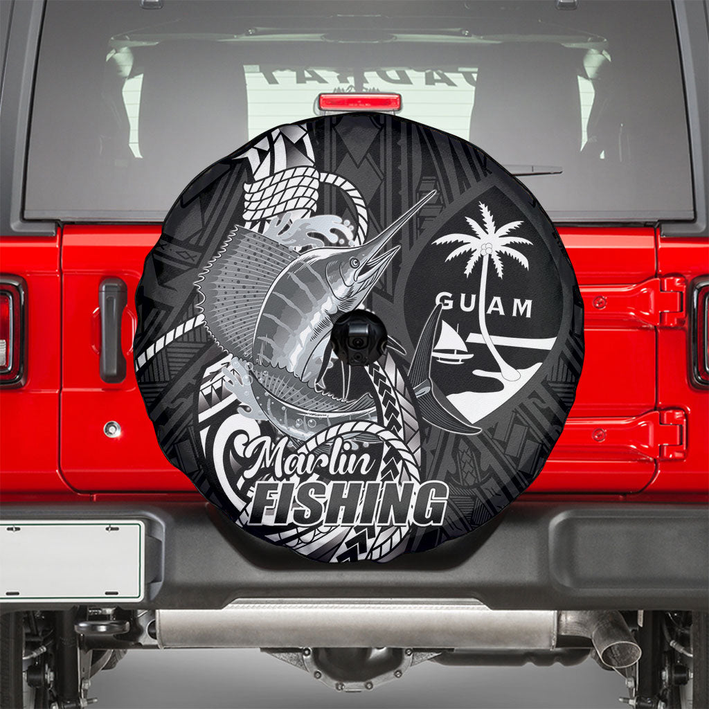 Guam Blue Marlin Fishing Spare Tire Cover Guahan Fish Hook Tattoo Black Version