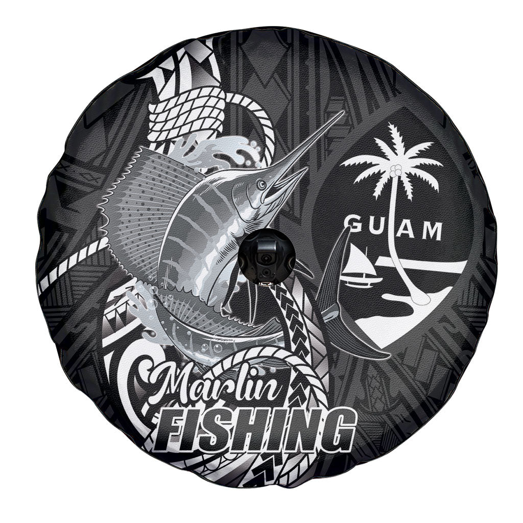 Guam Blue Marlin Fishing Spare Tire Cover Guahan Fish Hook Tattoo Black Version