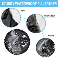 Guam Blue Marlin Fishing Spare Tire Cover Guahan Fish Hook Tattoo Black Version