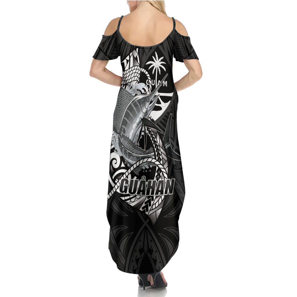 Guam Blue Marlin Fishing Summer Maxi Dress Guahan Fish Hook Tattoo Black Version LT14 - Polynesian Pride