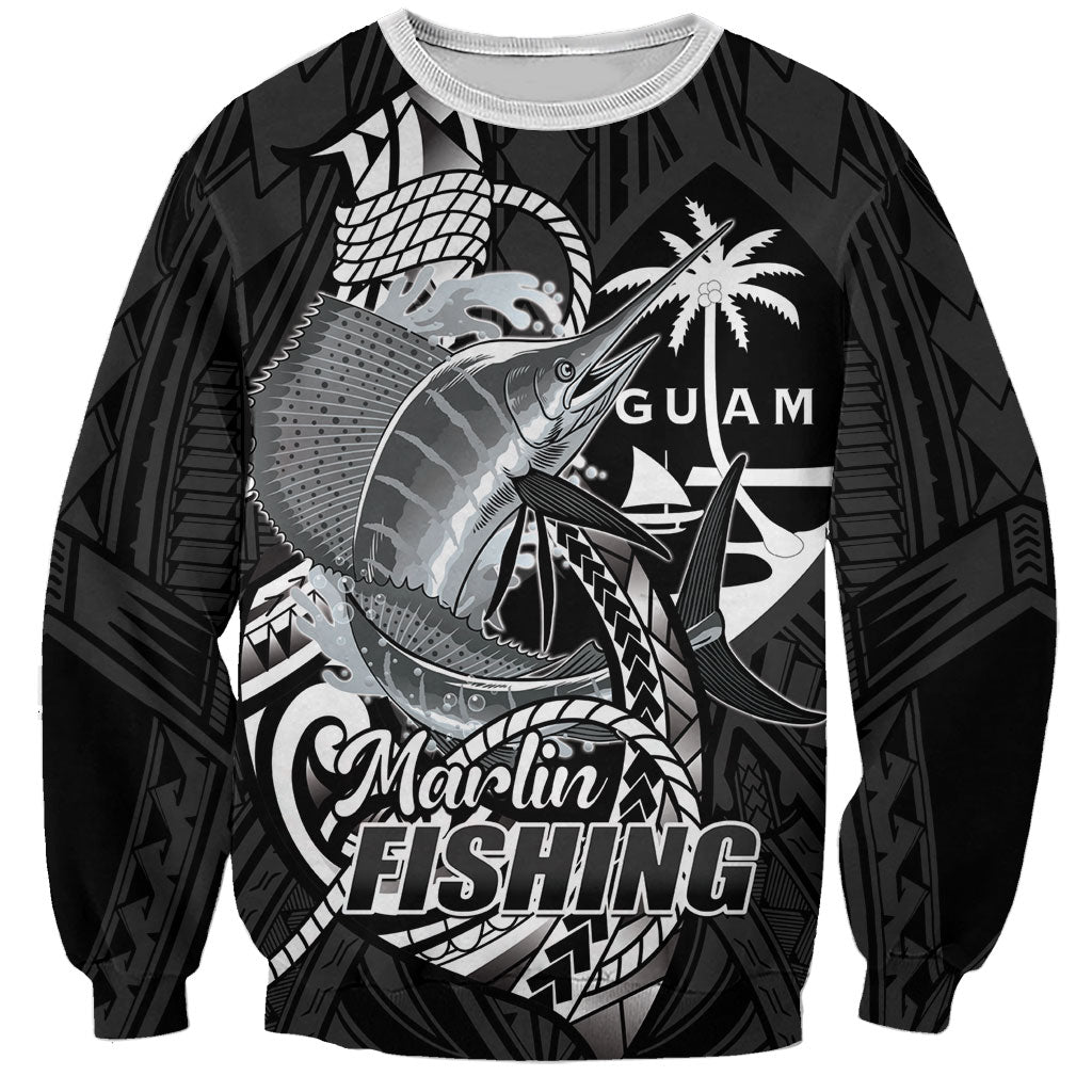 Guam Blue Marlin Fishing Sweatshirt Guahan Fish Hook Tattoo Black Version LT14 Unisex Black - Polynesian Pride