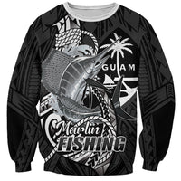 Guam Blue Marlin Fishing Sweatshirt Guahan Fish Hook Tattoo Black Version LT14 Unisex Black - Polynesian Pride