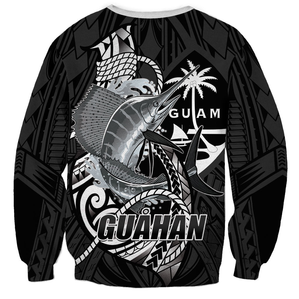 Guam Blue Marlin Fishing Sweatshirt Guahan Fish Hook Tattoo Black Version LT14 - Polynesian Pride