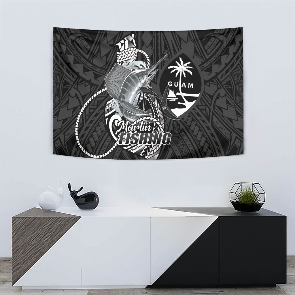 Guam Blue Marlin Fishing Tapestry Guahan Fish Hook Tattoo Black Version