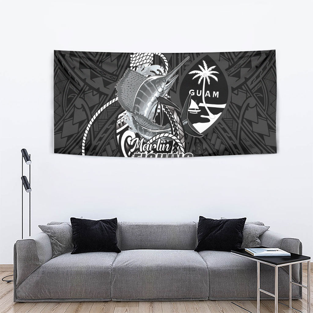 Guam Blue Marlin Fishing Tapestry Guahan Fish Hook Tattoo Black Version
