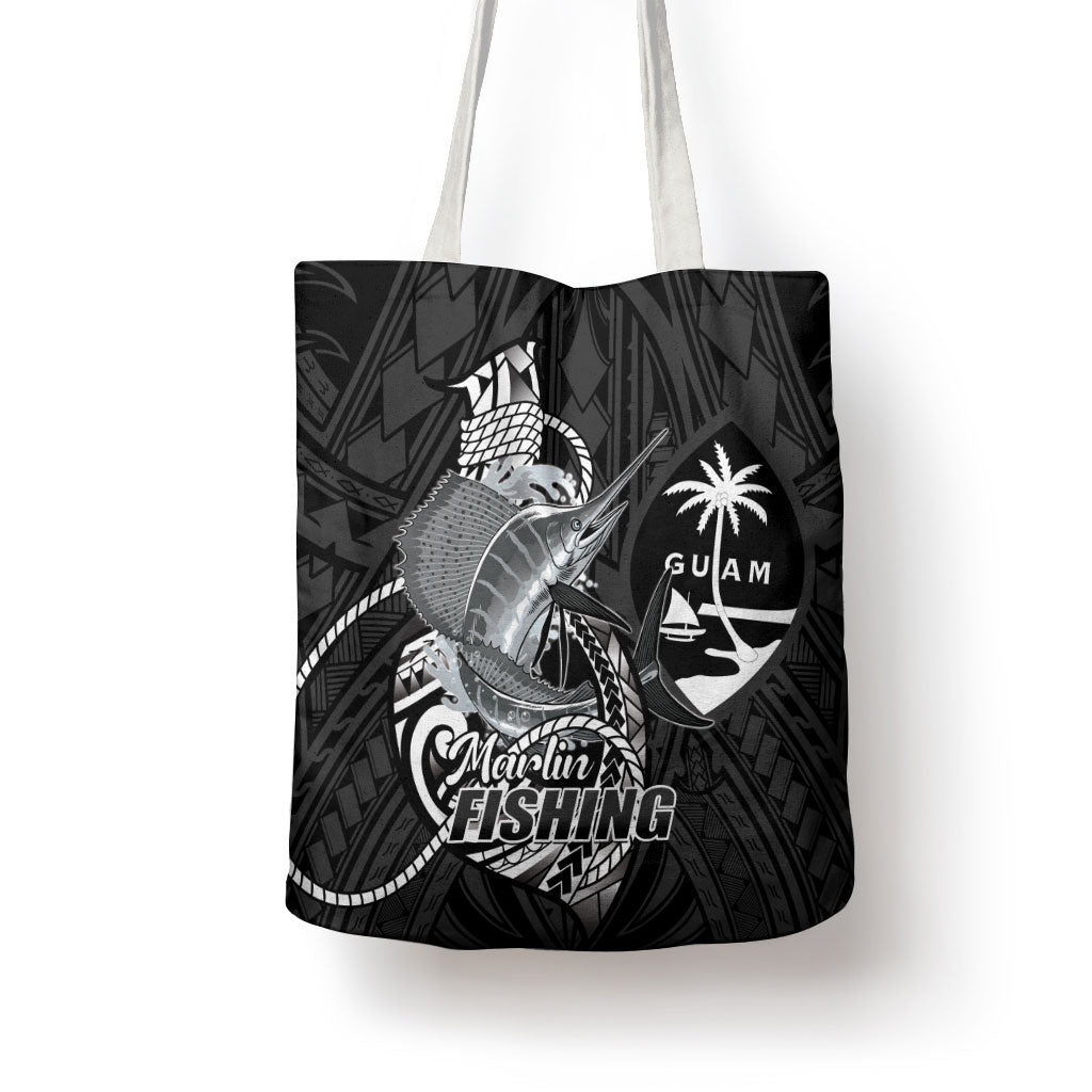 Guam Blue Marlin Fishing Tote Bag Guahan Fish Hook Tattoo Black Version