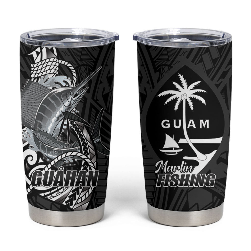Guam Blue Marlin Fishing Tumbler Cup Guahan Fish Hook Tattoo Black Version LT14 Black - Polynesian Pride