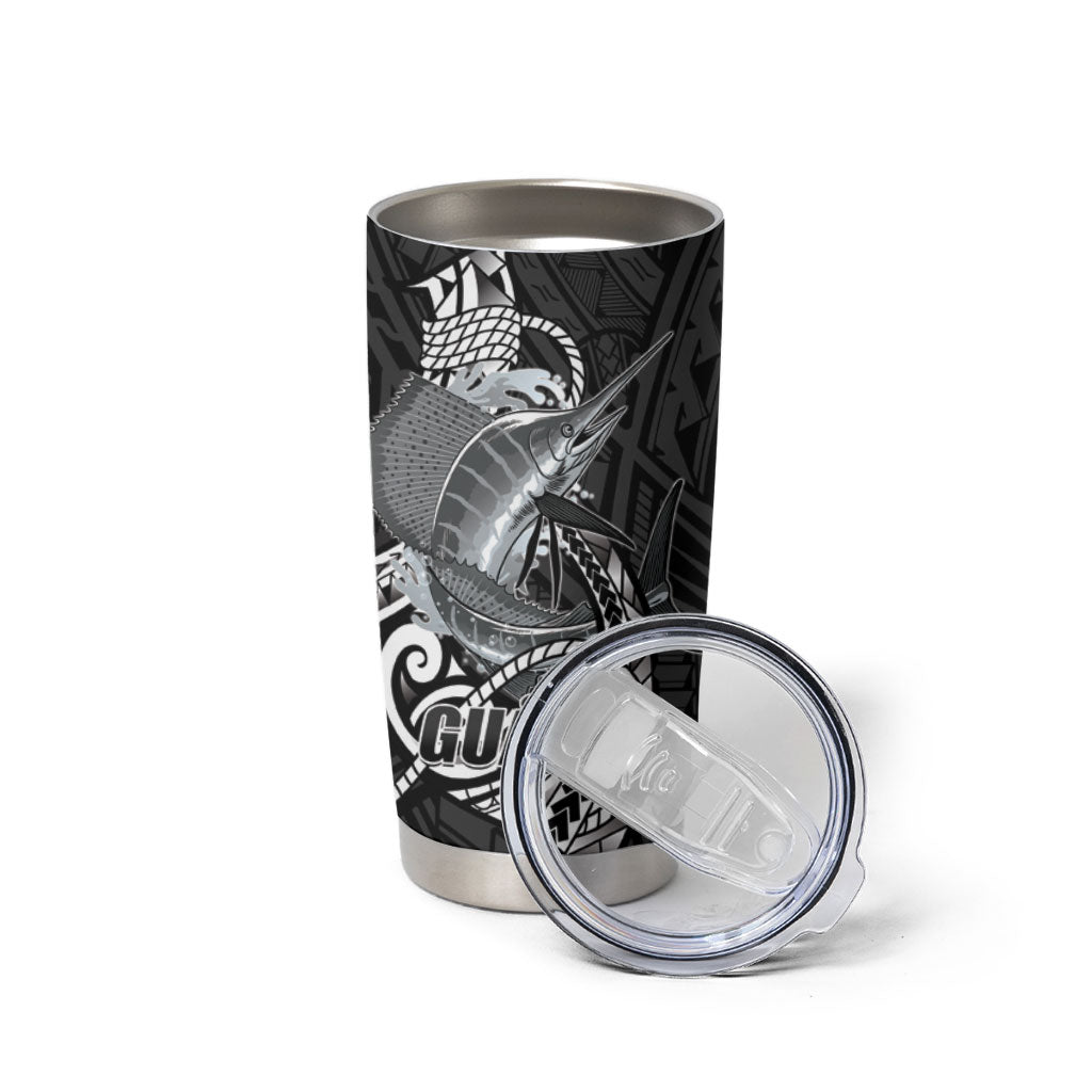 Guam Blue Marlin Fishing Tumbler Cup Guahan Fish Hook Tattoo Black Version LT14 - Polynesian Pride