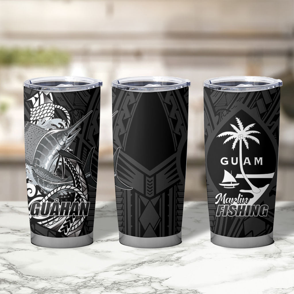 Guam Blue Marlin Fishing Tumbler Cup Guahan Fish Hook Tattoo Black Version LT14 - Polynesian Pride