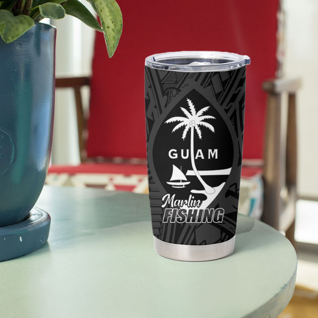 Guam Blue Marlin Fishing Tumbler Cup Guahan Fish Hook Tattoo Black Version LT14 - Polynesian Pride