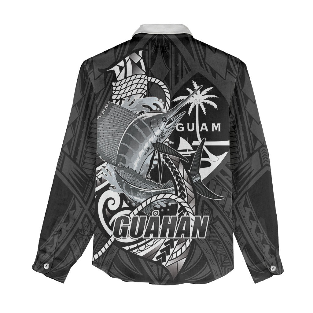 Guam Blue Marlin Fishing Women Casual Shirt Guahan Fish Hook Tattoo Black Version LT14 - Polynesian Pride