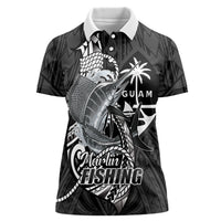 Guam Blue Marlin Fishing Women Polo Shirt Guahan Fish Hook Tattoo Black Version LT14 Female Black - Polynesian Pride