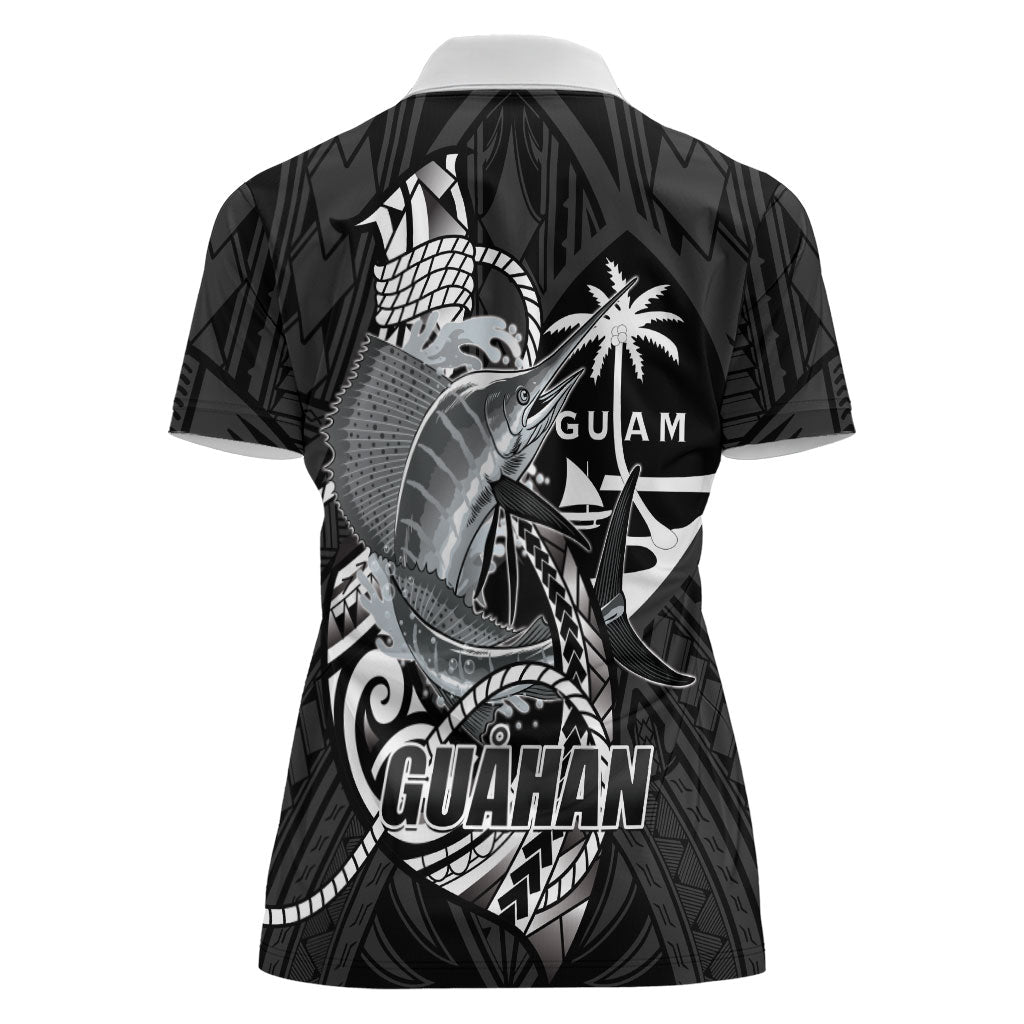 Guam Blue Marlin Fishing Women Polo Shirt Guahan Fish Hook Tattoo Black Version LT14 - Polynesian Pride