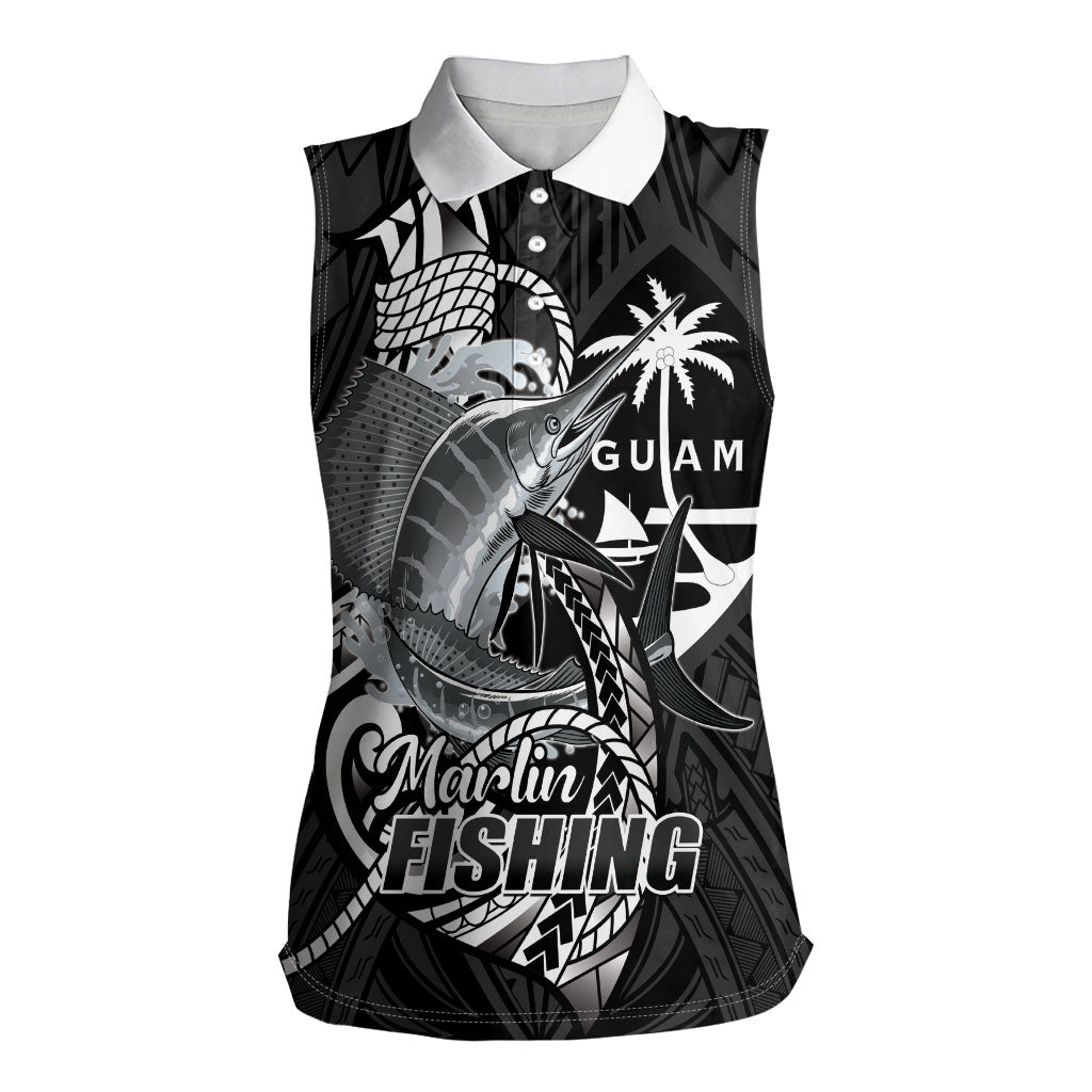 Guam Blue Marlin Fishing Women Sleeveless Polo Shirt Guahan Fish Hook Tattoo Black Version LT14 Female Black - Polynesian Pride