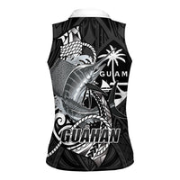 Guam Blue Marlin Fishing Women Sleeveless Polo Shirt Guahan Fish Hook Tattoo Black Version LT14 - Polynesian Pride
