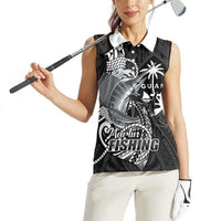 Guam Blue Marlin Fishing Women Sleeveless Polo Shirt Guahan Fish Hook Tattoo Black Version LT14 - Polynesian Pride