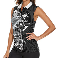 Guam Blue Marlin Fishing Women Sleeveless Polo Shirt Guahan Fish Hook Tattoo Black Version LT14 - Polynesian Pride