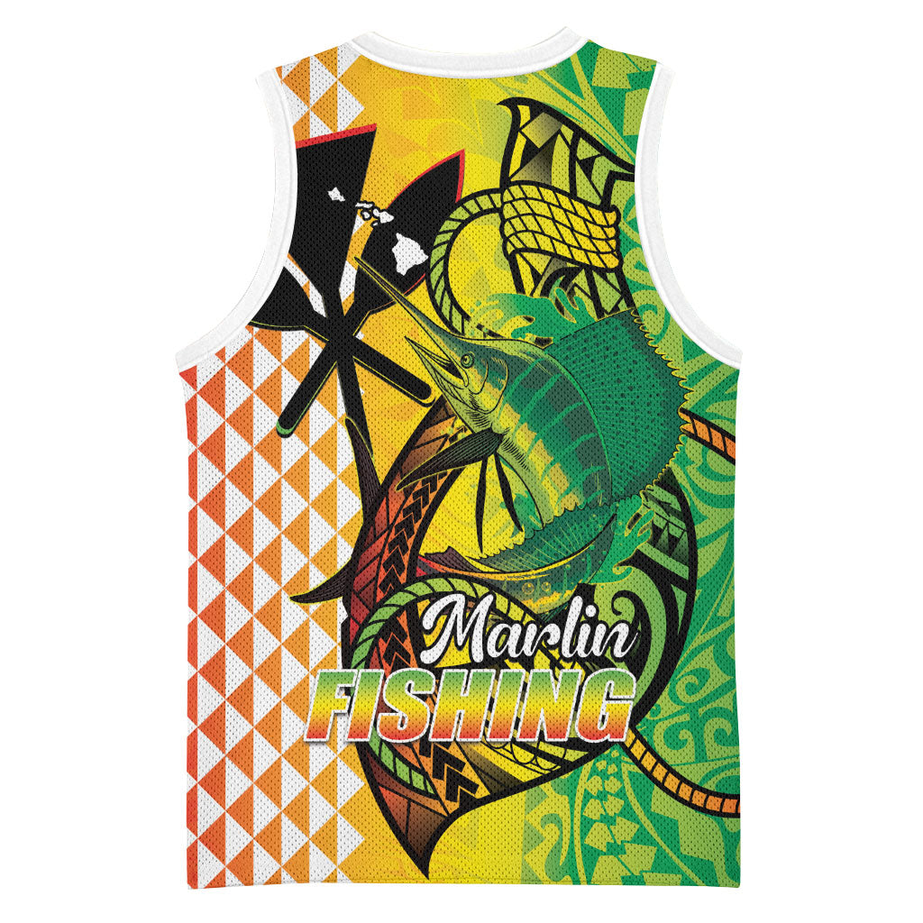 Hawaii Blue Marlin Fishing Basketball Jersey Hawaiian Kanaka Kakau Reggae LT14 - Polynesian Pride