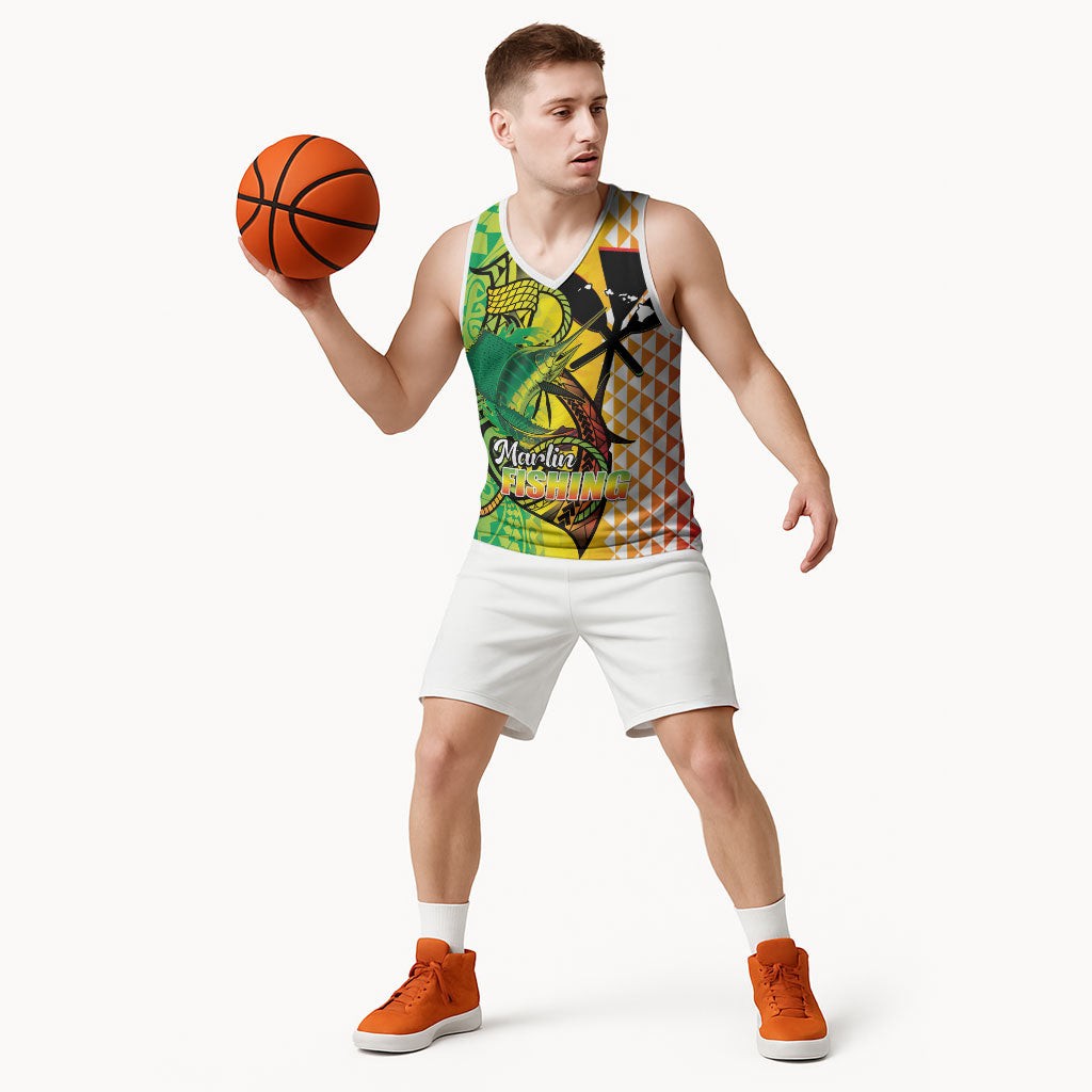 Hawaii Blue Marlin Fishing Basketball Jersey Hawaiian Kanaka Kakau Reggae LT14 - Polynesian Pride