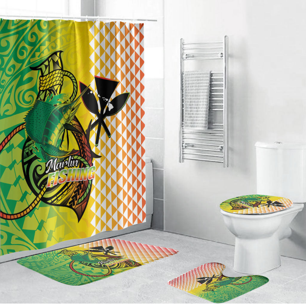 Hawaii Blue Marlin Fishing Bathroom Set Hawaiian Kanaka Kakau Reggae LT14 Bathroom Set (4 pcs) Reggae - Polynesian Pride