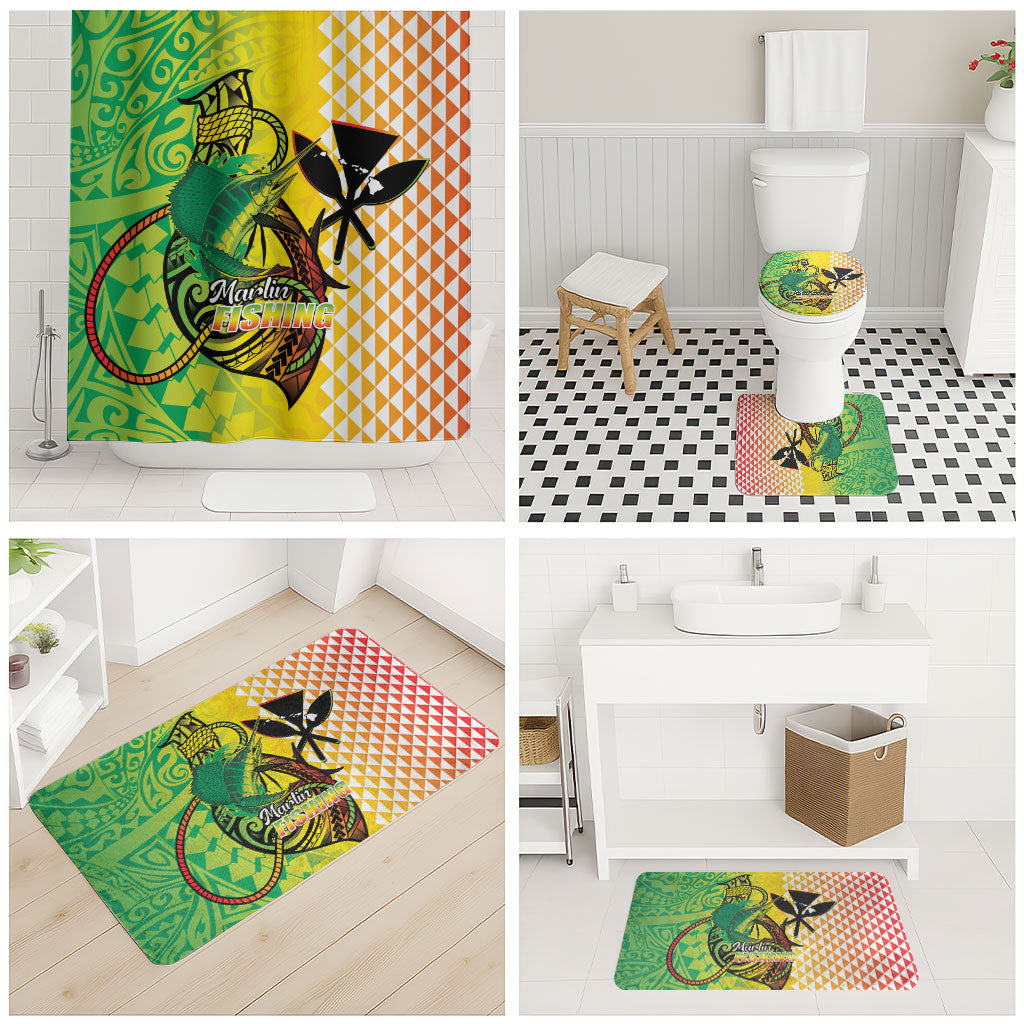 Hawaii Blue Marlin Fishing Bathroom Set Hawaiian Kanaka Kakau Reggae LT14 - Polynesian Pride