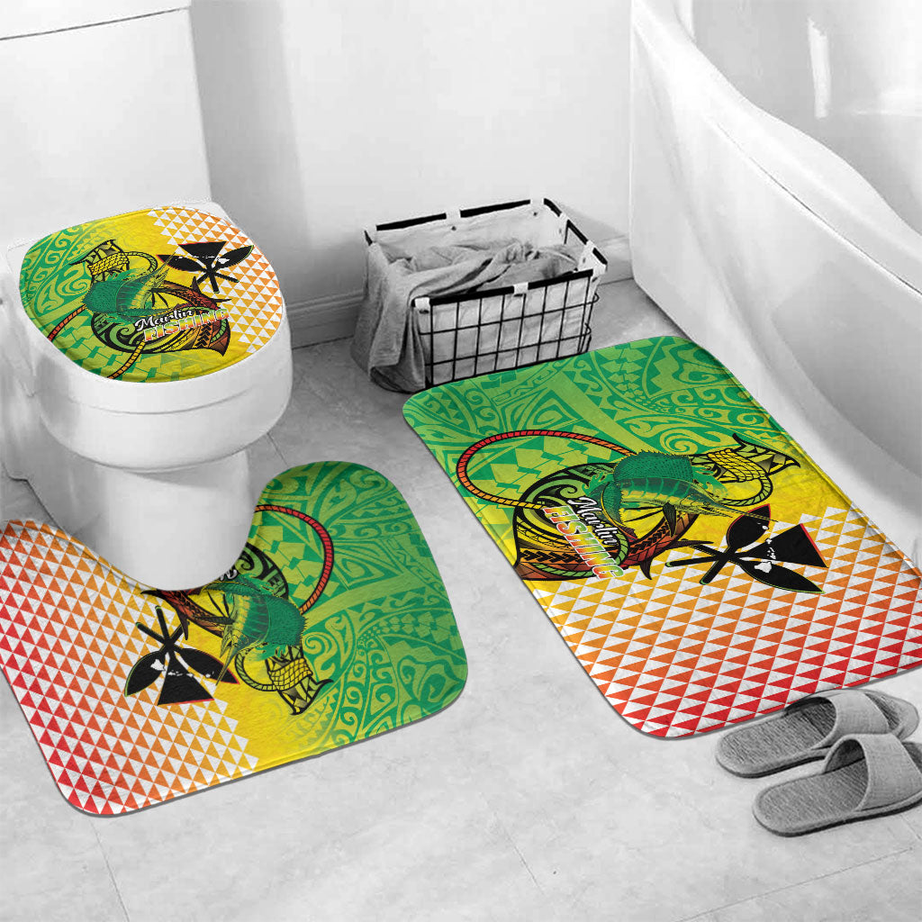 Hawaii Blue Marlin Fishing Bathroom Set Hawaiian Kanaka Kakau Reggae LT14 Mat Set Only (3 pcs) One Size Reggae - Polynesian Pride