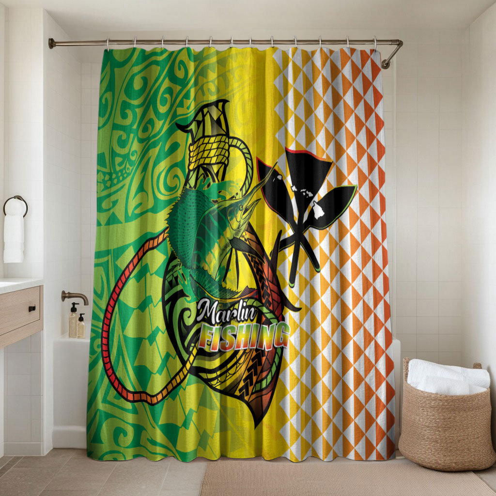 Hawaii Blue Marlin Fishing Bathroom Set Hawaiian Kanaka Kakau Reggae LT14 Shower Curtain Only Reggae - Polynesian Pride