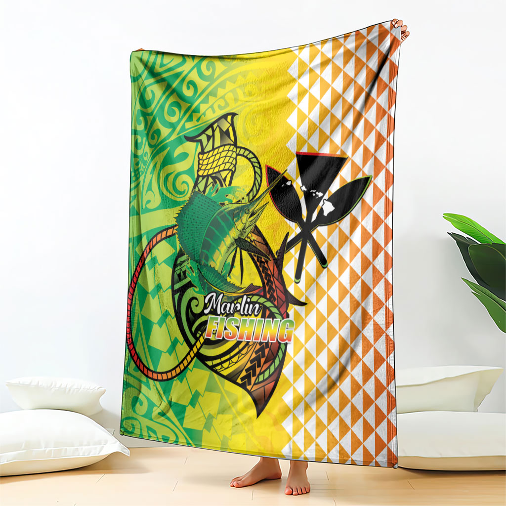 Hawaii Blue Marlin Fishing Blanket Hawaiian Kanaka Kakau Reggae