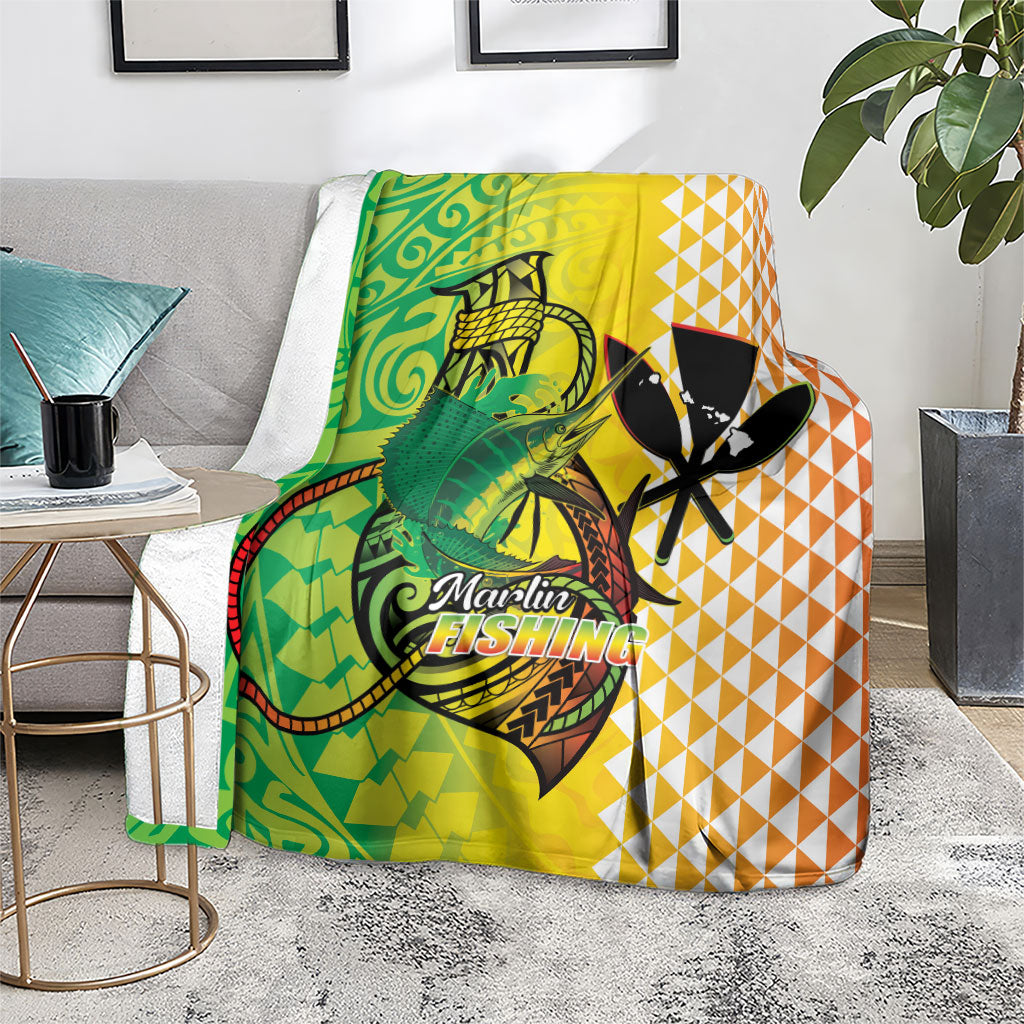 Hawaii Blue Marlin Fishing Blanket Hawaiian Kanaka Kakau Reggae
