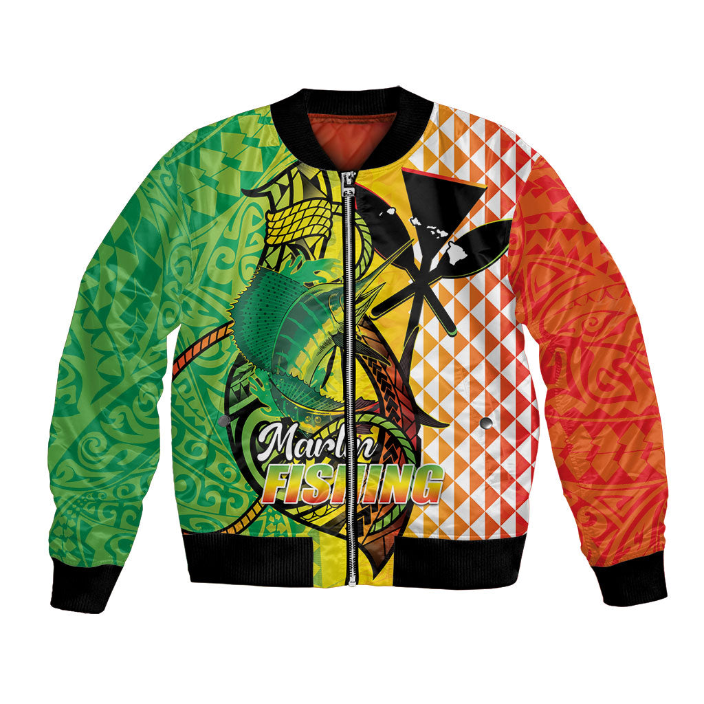 Hawaii Blue Marlin Fishing Bomber Jacket Hawaiian Kanaka Kakau Reggae