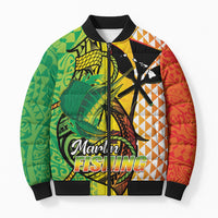 Hawaii Blue Marlin Fishing Bomber Puffer Jacket Hawaiian Kanaka Kakau Reggae LT14 Unisex Reggae - Polynesian Pride