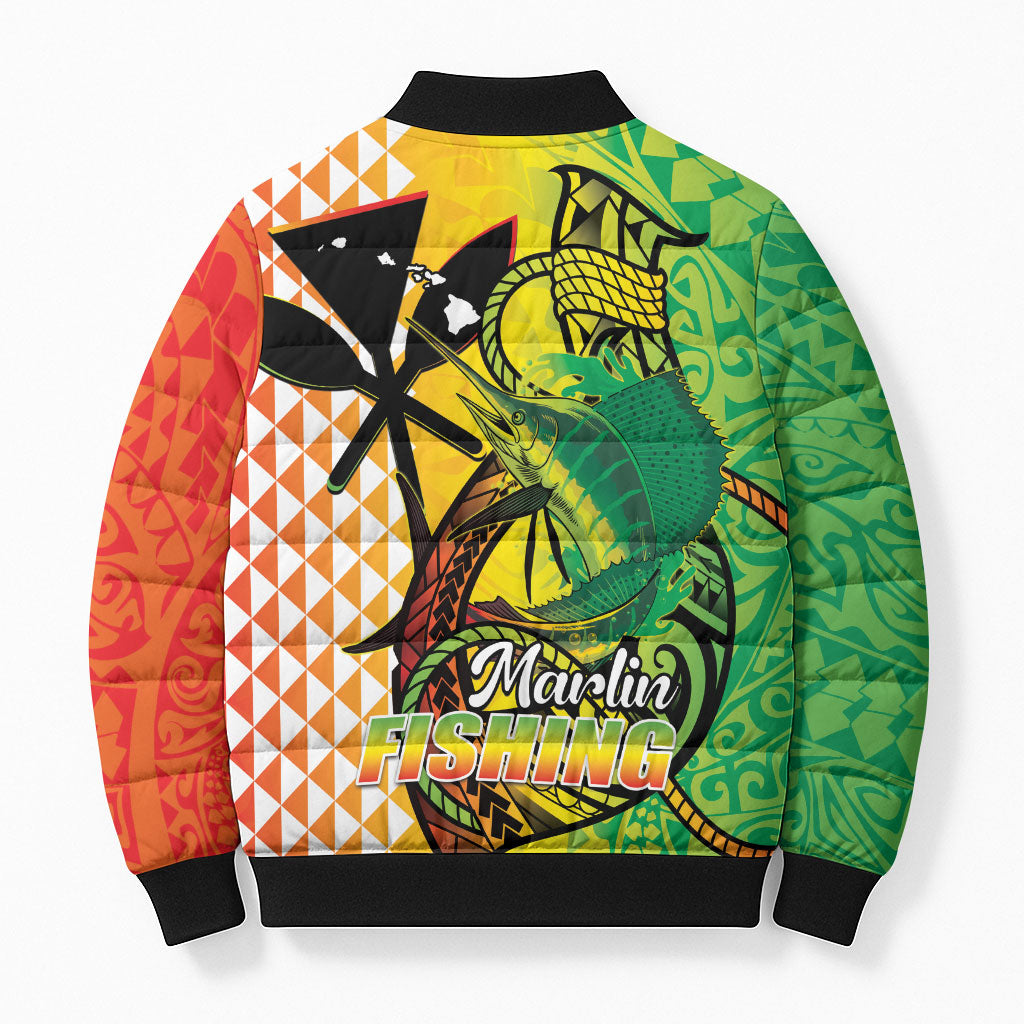 Hawaii Blue Marlin Fishing Bomber Puffer Jacket Hawaiian Kanaka Kakau Reggae LT14 - Polynesian Pride