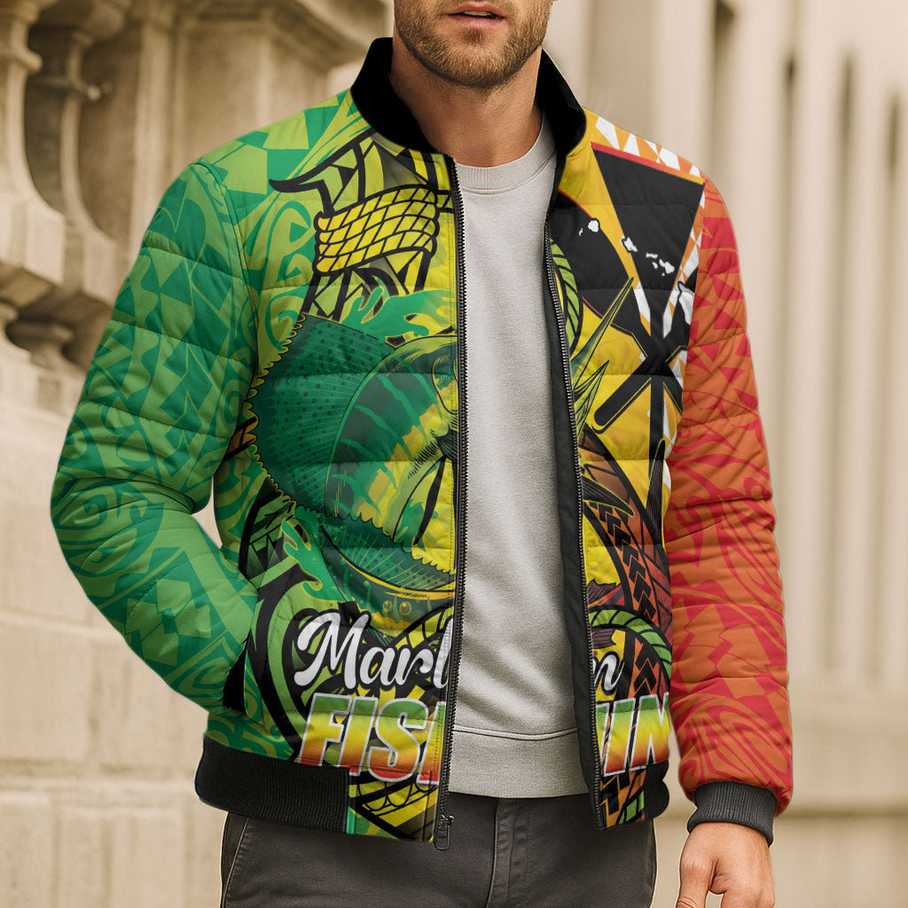 Hawaii Blue Marlin Fishing Bomber Puffer Jacket Hawaiian Kanaka Kakau Reggae LT14 - Polynesian Pride