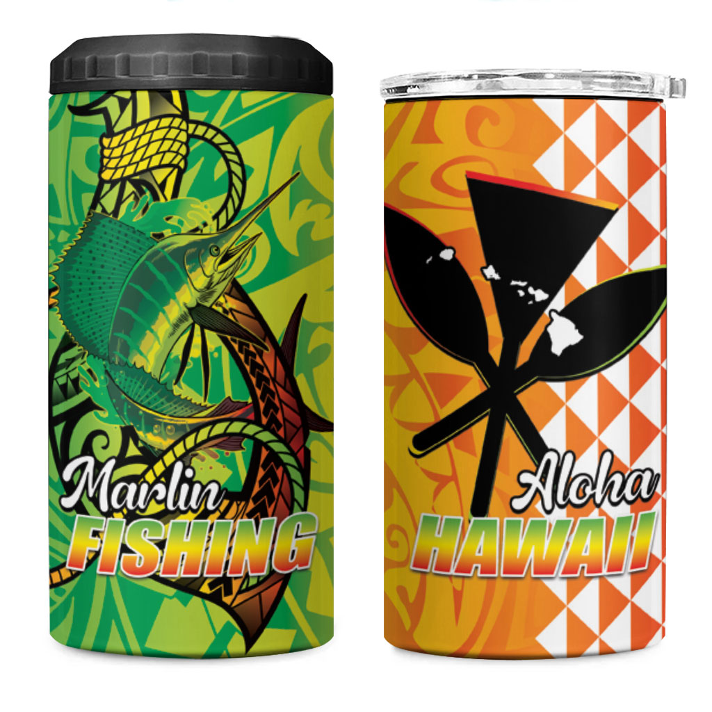Hawaii Blue Marlin Fishing 4 in 1 Can Cooler Tumbler Hawaiian Kanaka Kakau Reggae LT14 One Size: 16 oz Reggae - Polynesian Pride