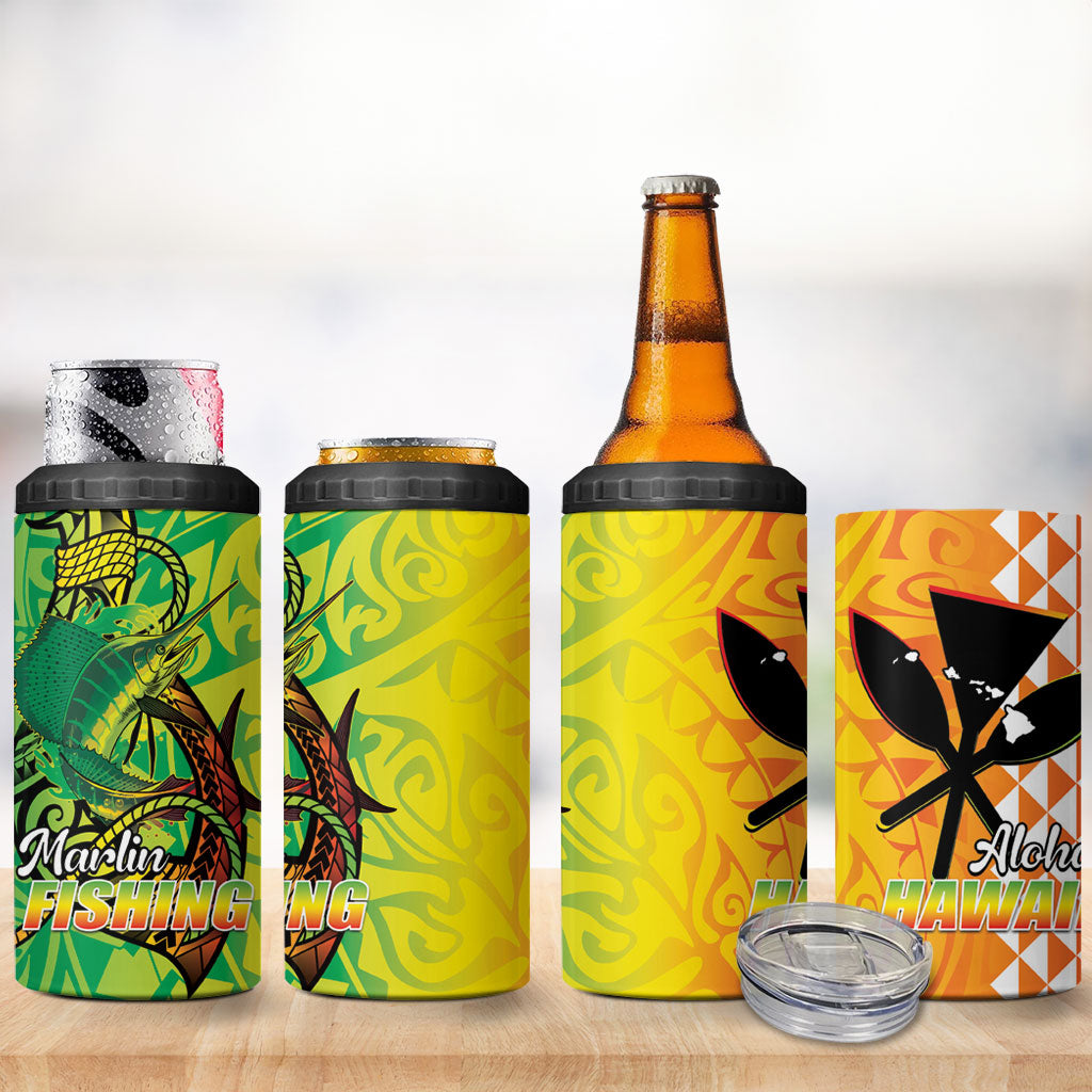 Hawaii Blue Marlin Fishing 4 in 1 Can Cooler Tumbler Hawaiian Kanaka Kakau Reggae LT14 - Polynesian Pride