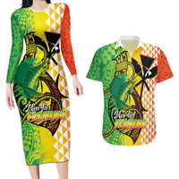 Hawaii Blue Marlin Fishing Couples Matching Long Sleeve Bodycon Dress and Hawaiian Shirt Hawaiian Kanaka Kakau Reggae LT14 Reggae - Polynesian Pride