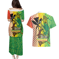 Hawaii Blue Marlin Fishing Couples Matching Puletasi and Hawaiian Shirt Hawaiian Kanaka Kakau Reggae LT14 - Polynesian Pride